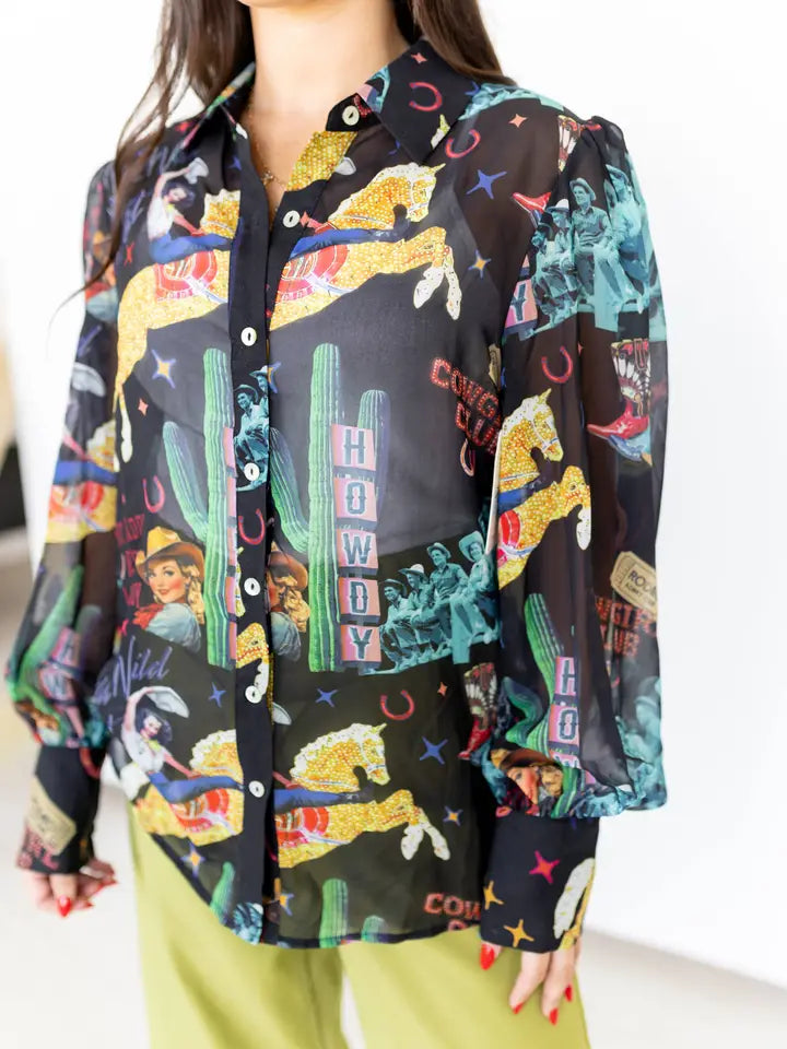 Cowgirl Collage Shire Top