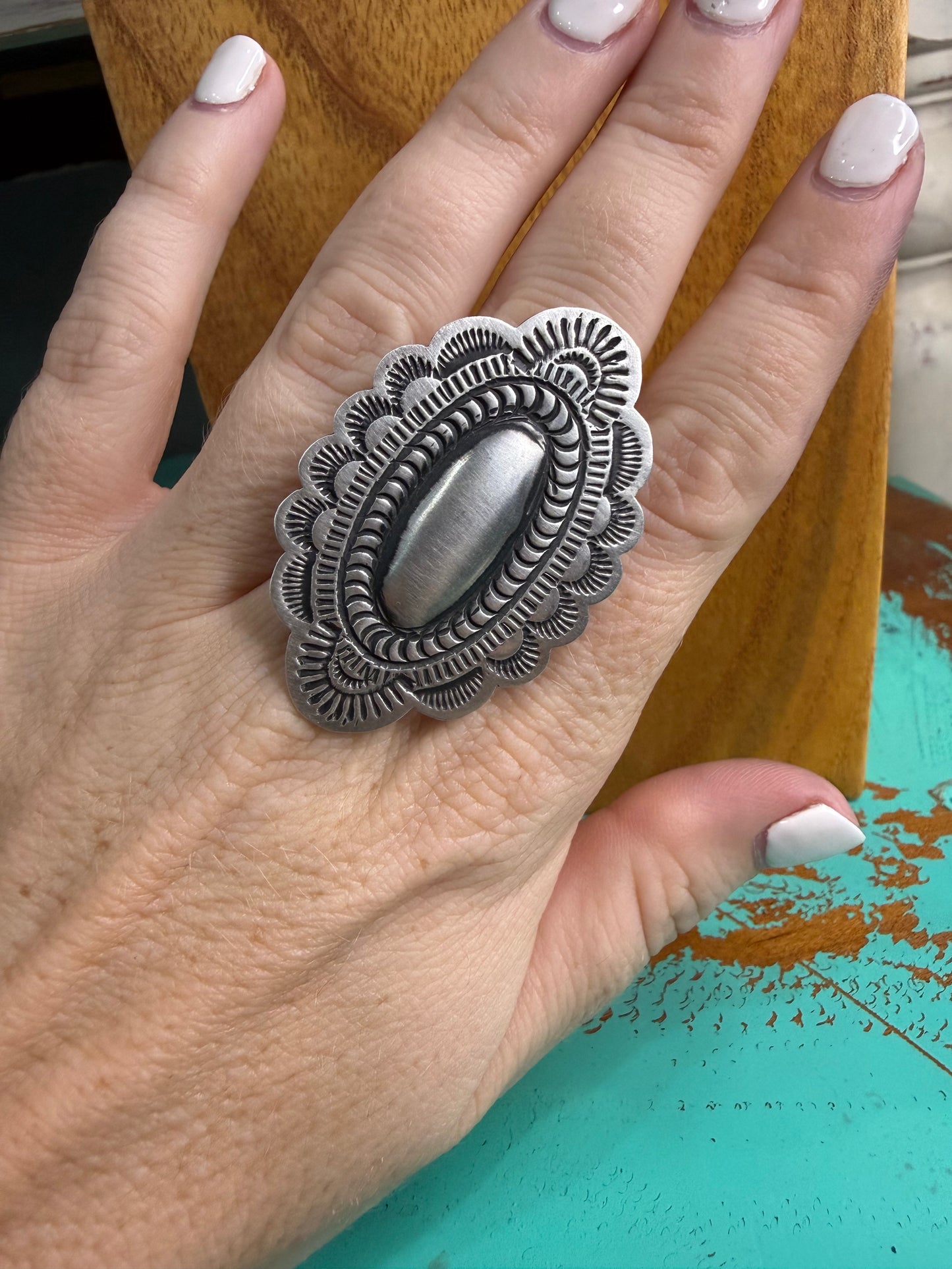 Oval Stamped Concho Ring