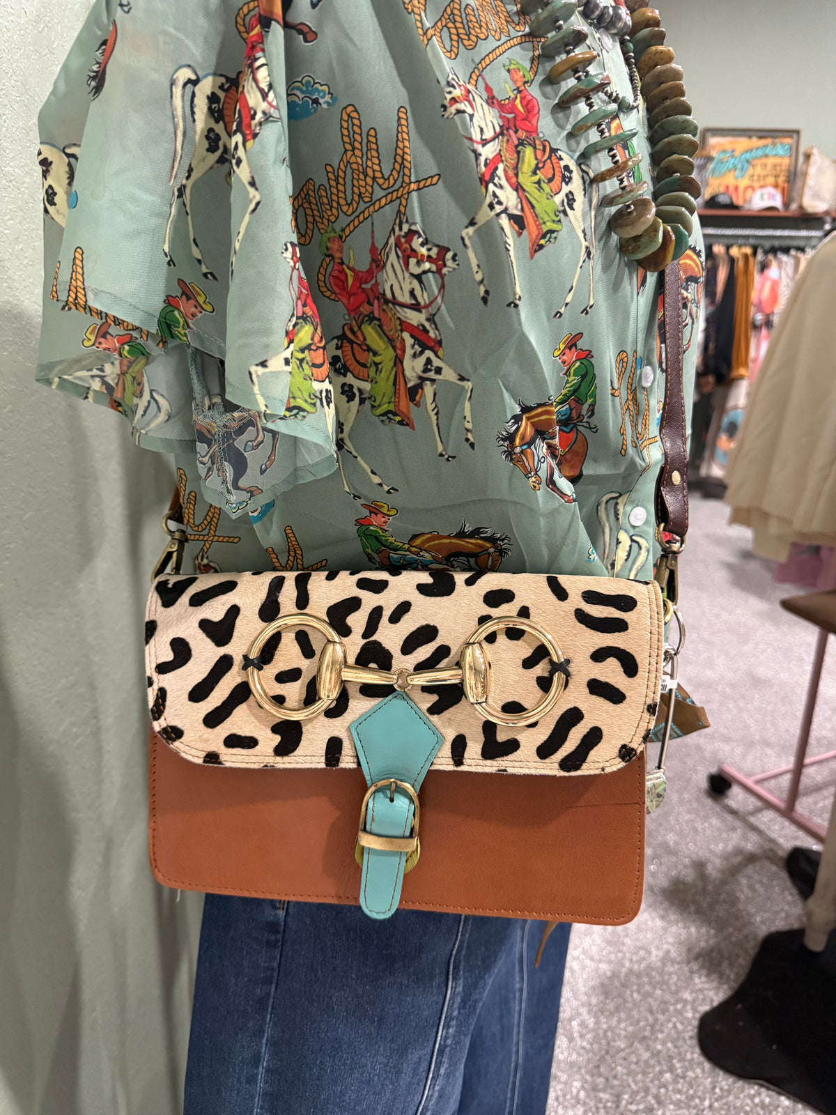 Brown Turquoise And Cheetah Bit Purse