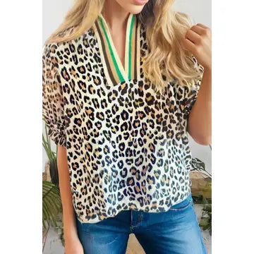 Leopard Striped Neck Top
