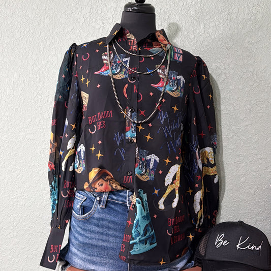Cowgirl Collage Shear Top