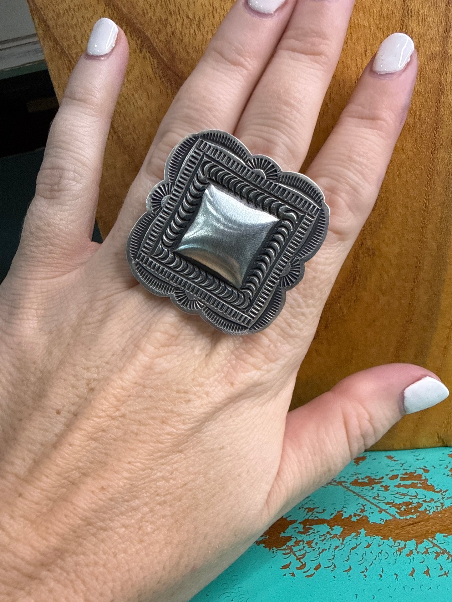 Square Stamped Concho Ring