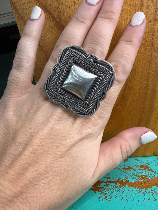 Square Stamped Concho Ring
