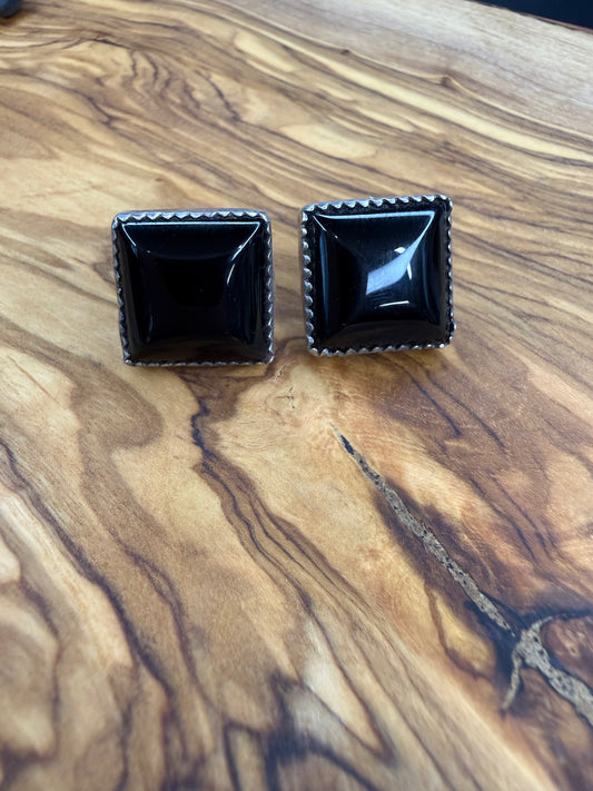 Black Onyx Square Earrings - Vintage