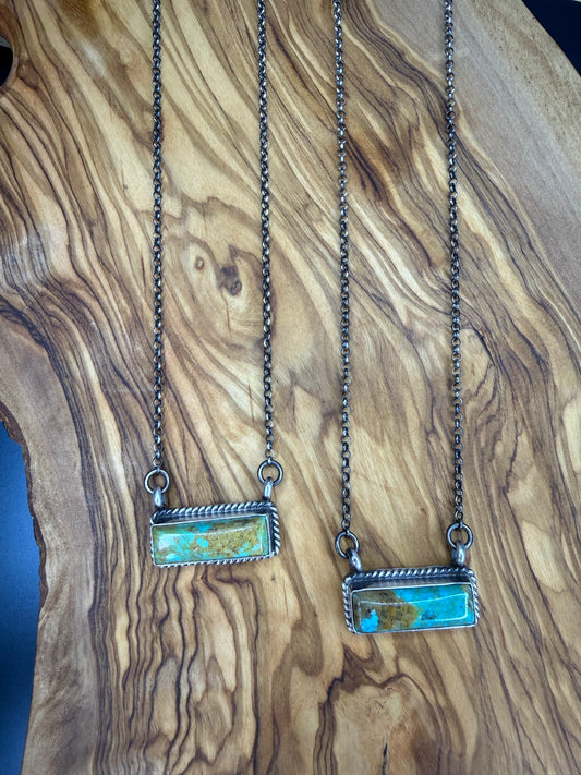 Petite Roped Edge Turquoise Bar Necklace