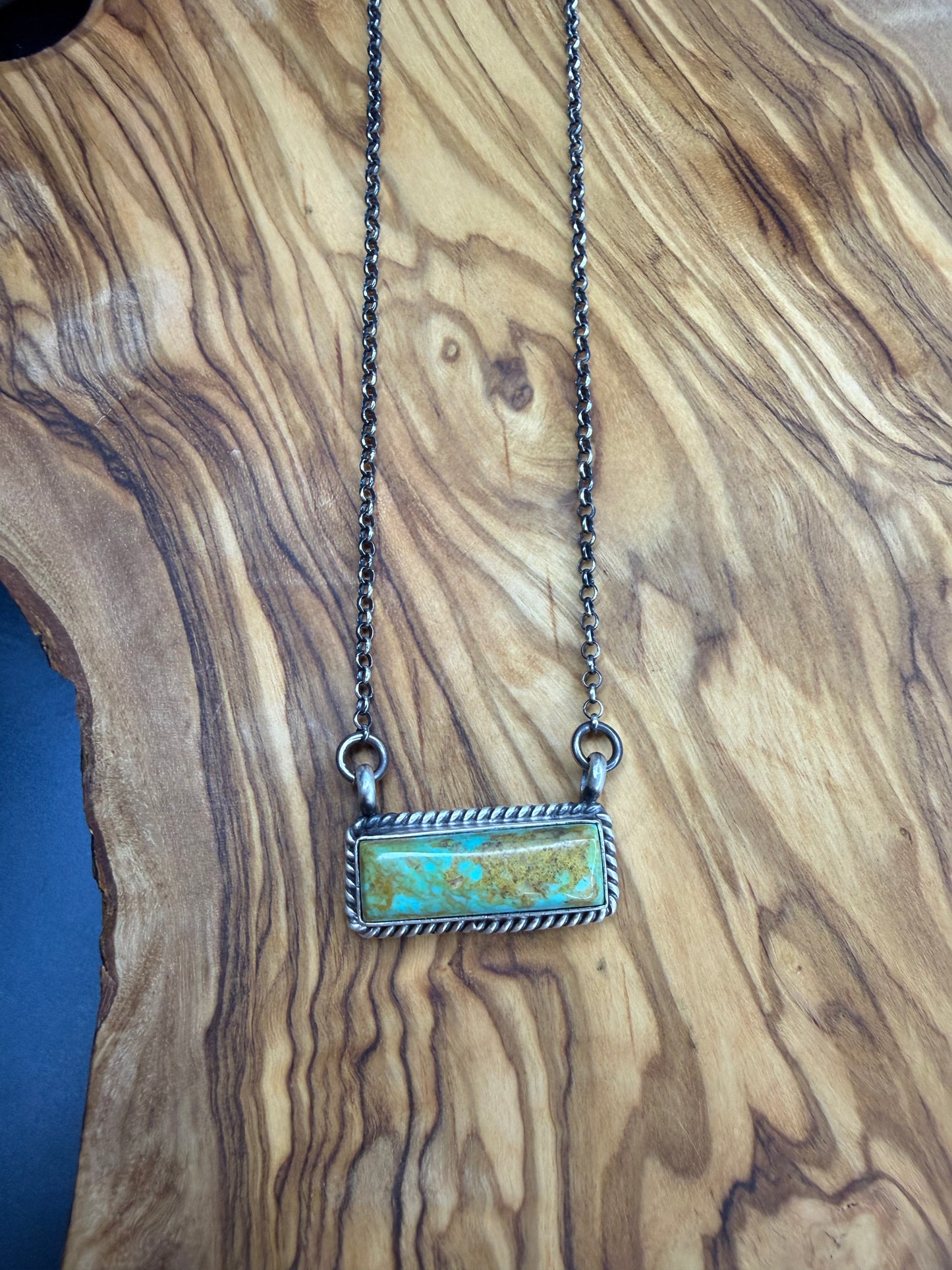 Petite Roped Edge Turquoise Bar Necklace
