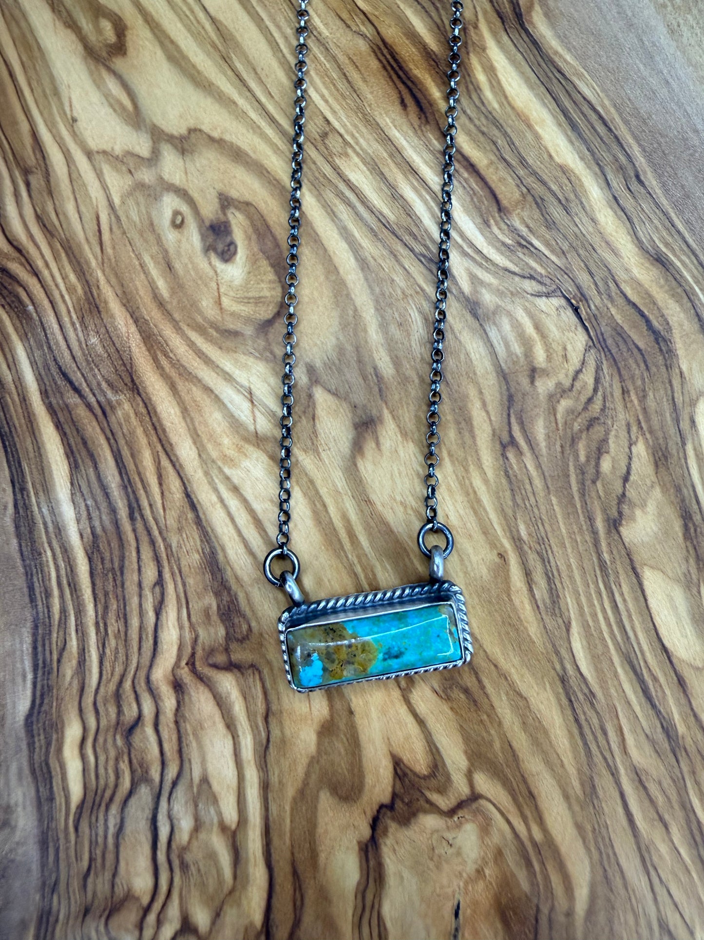 Petite Roped Edge Turquoise Bar Necklace
