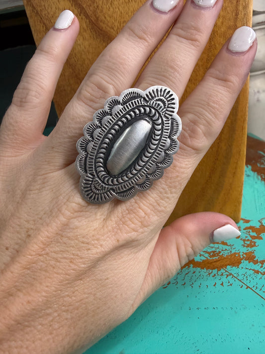 Oval Stamped Concho Ring