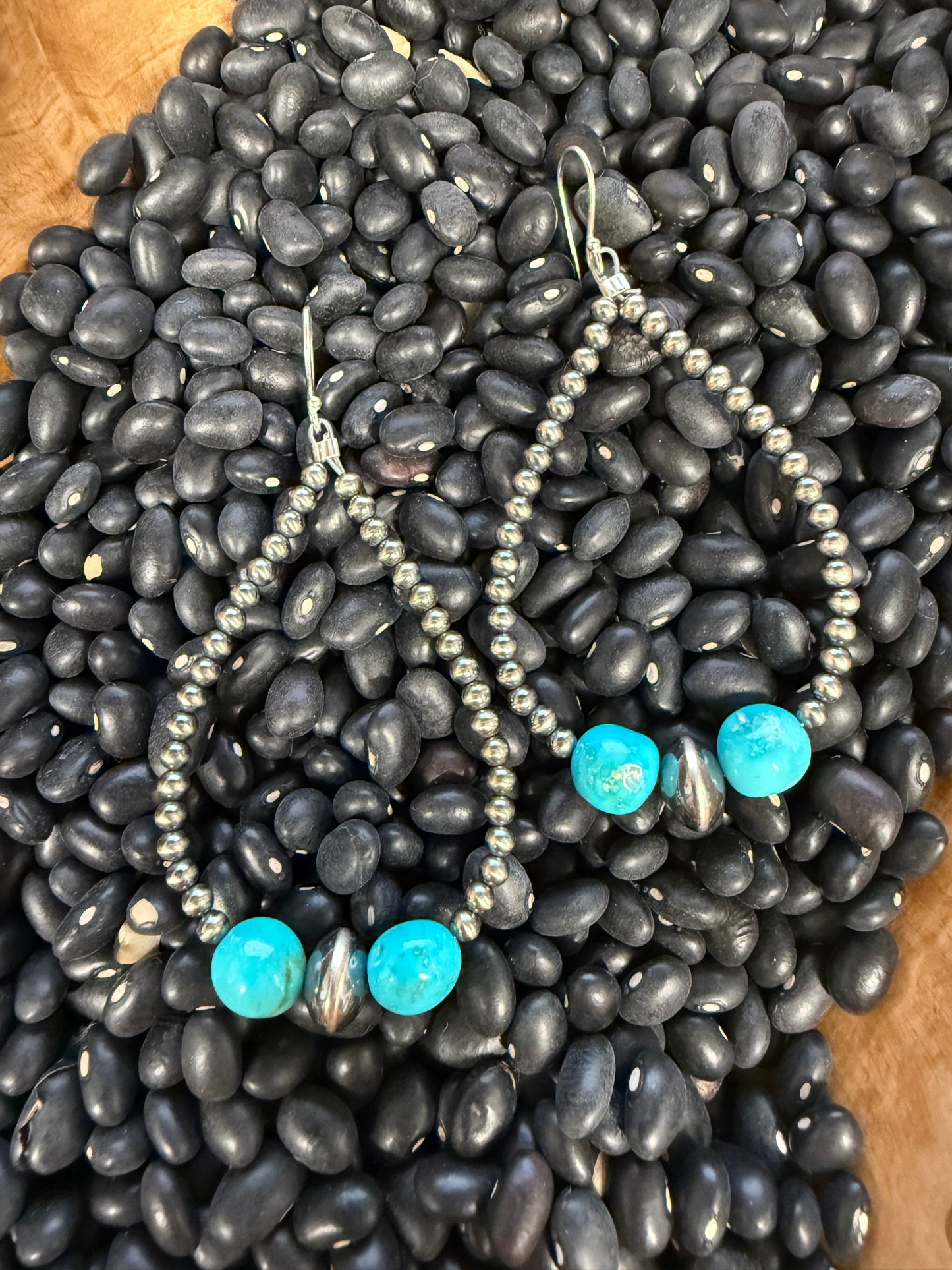 Navajo Pearl and Turquoise Teardrop Earrings