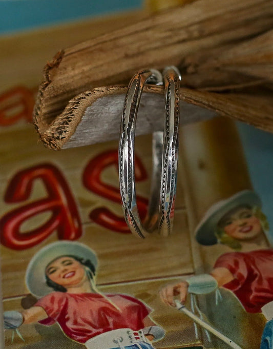 Silver Stamped Hoops