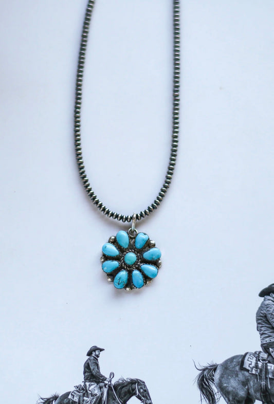 M.A. Turquoise Flower Cluster Pendant 3.0