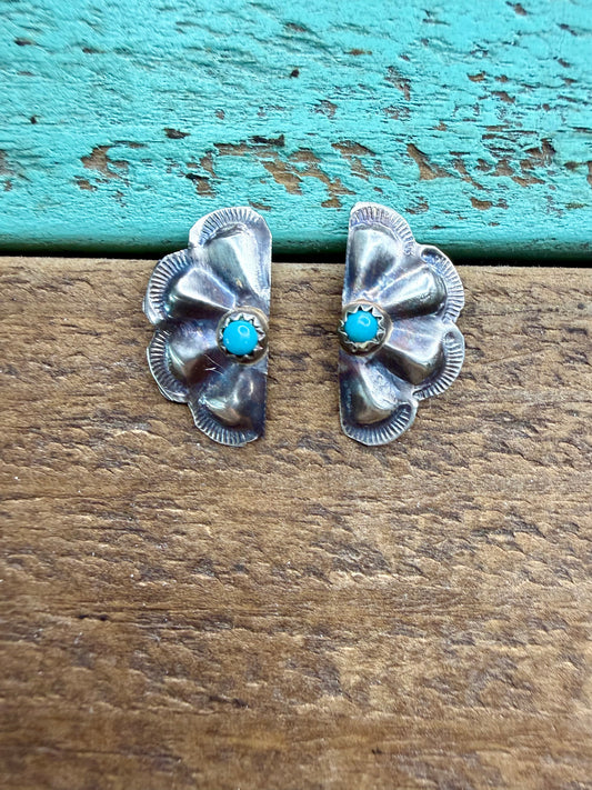 Silver Flower & Kingman Earrings