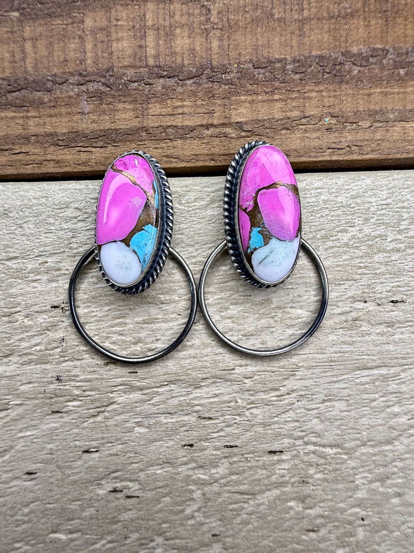 Oval Cotton Candy Hoop Earrings