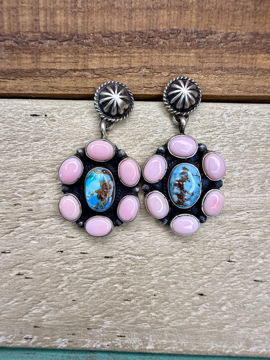 Pink Conch and Golden Hills Cluster Earrings