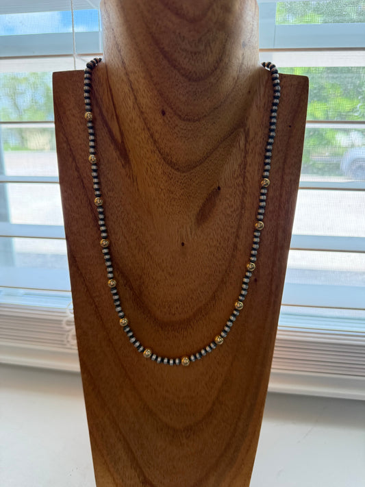 The Golden Mix 20 inch - 4mm Sterling Silver 6mm 14K Gold Plated Navajo Pearls