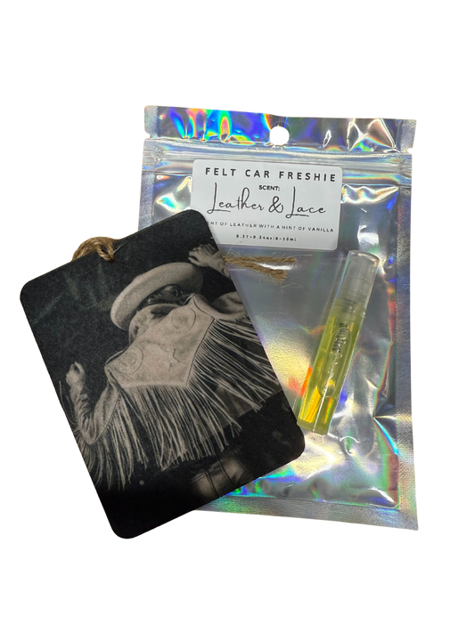 Leather & Lace- Felt Car Freshie