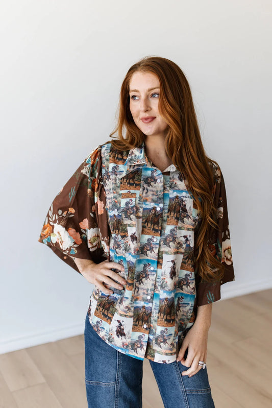 Floral Western Collage Top