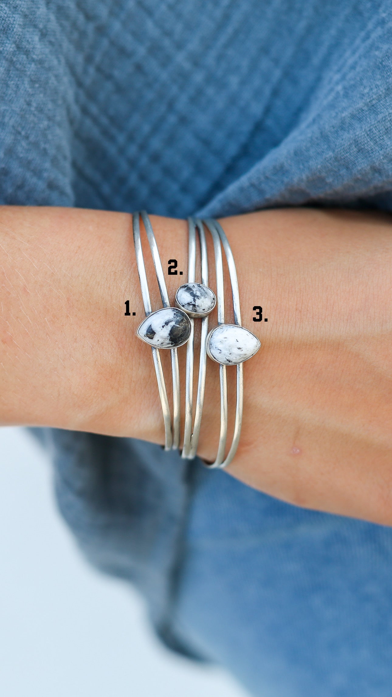 White Buffalo Teardrop Stacker Cuff