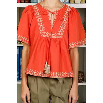 Rust Bohemian Embroidered Top