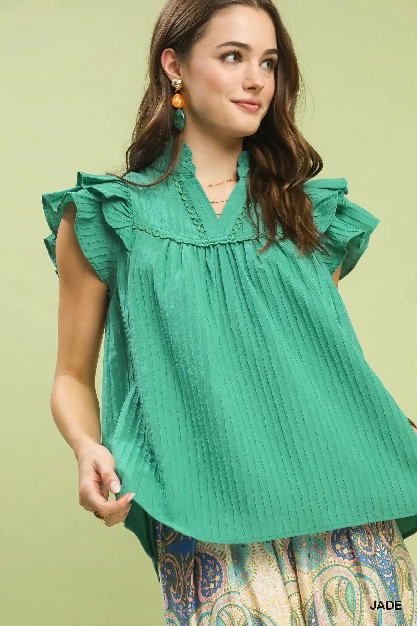Jade Ruffle Sleeve Top
