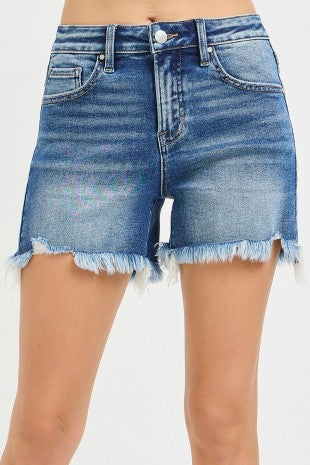 Mid-Rise Frayed Shorts