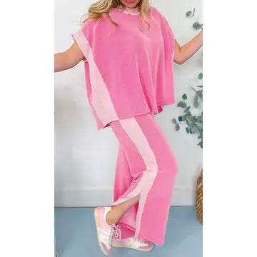 Pink Ribbed Two Tone Set
