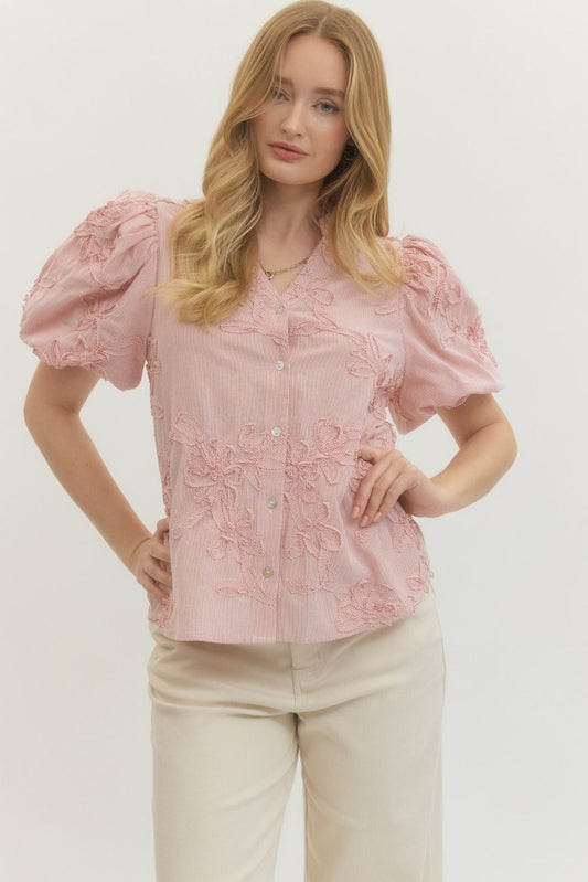 Red Floral Puff Sleeve