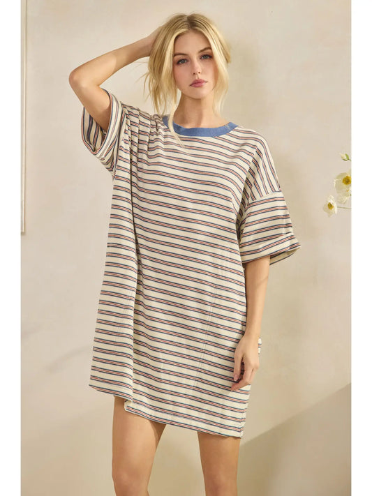 Blue Red Stripe Tshirt Dress